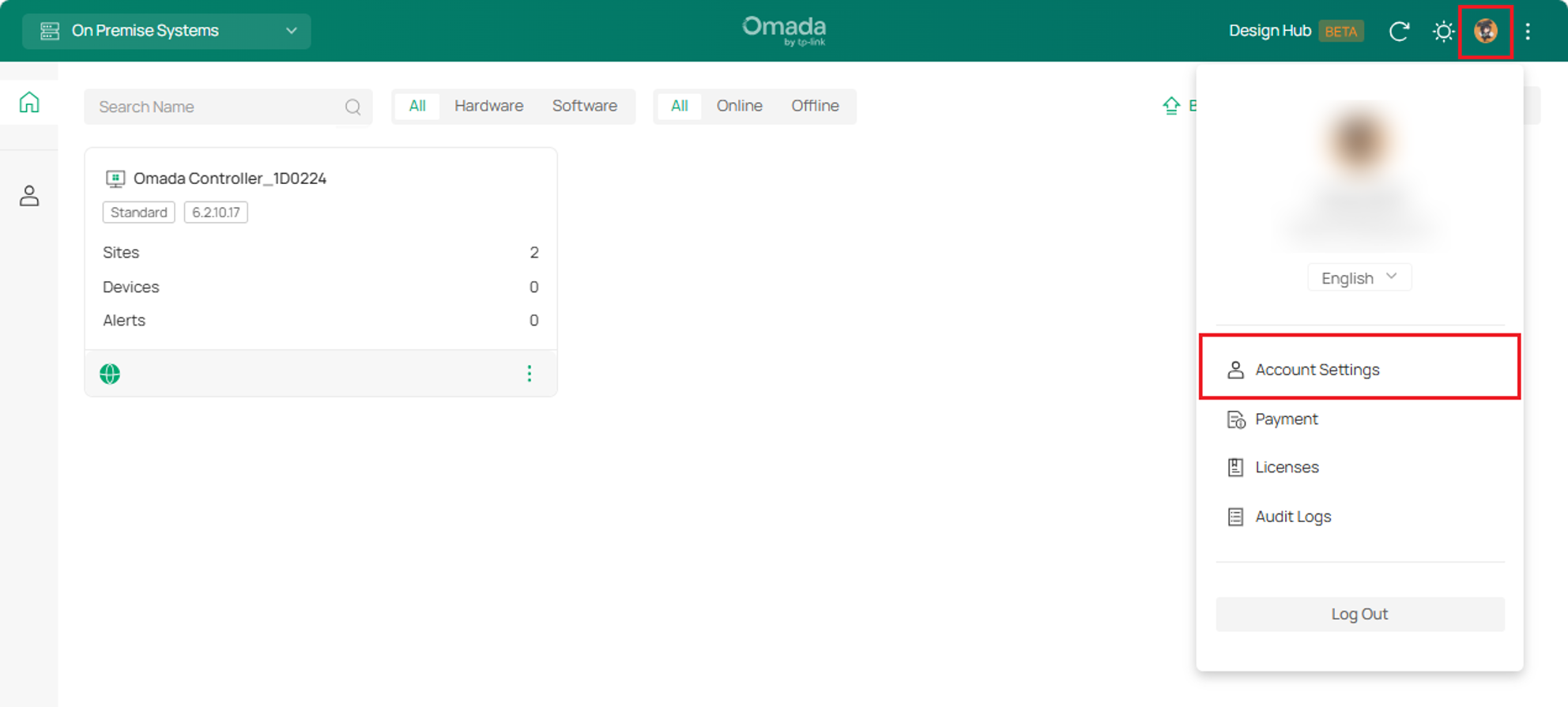 A screenshot showing the location of Account Seetings.