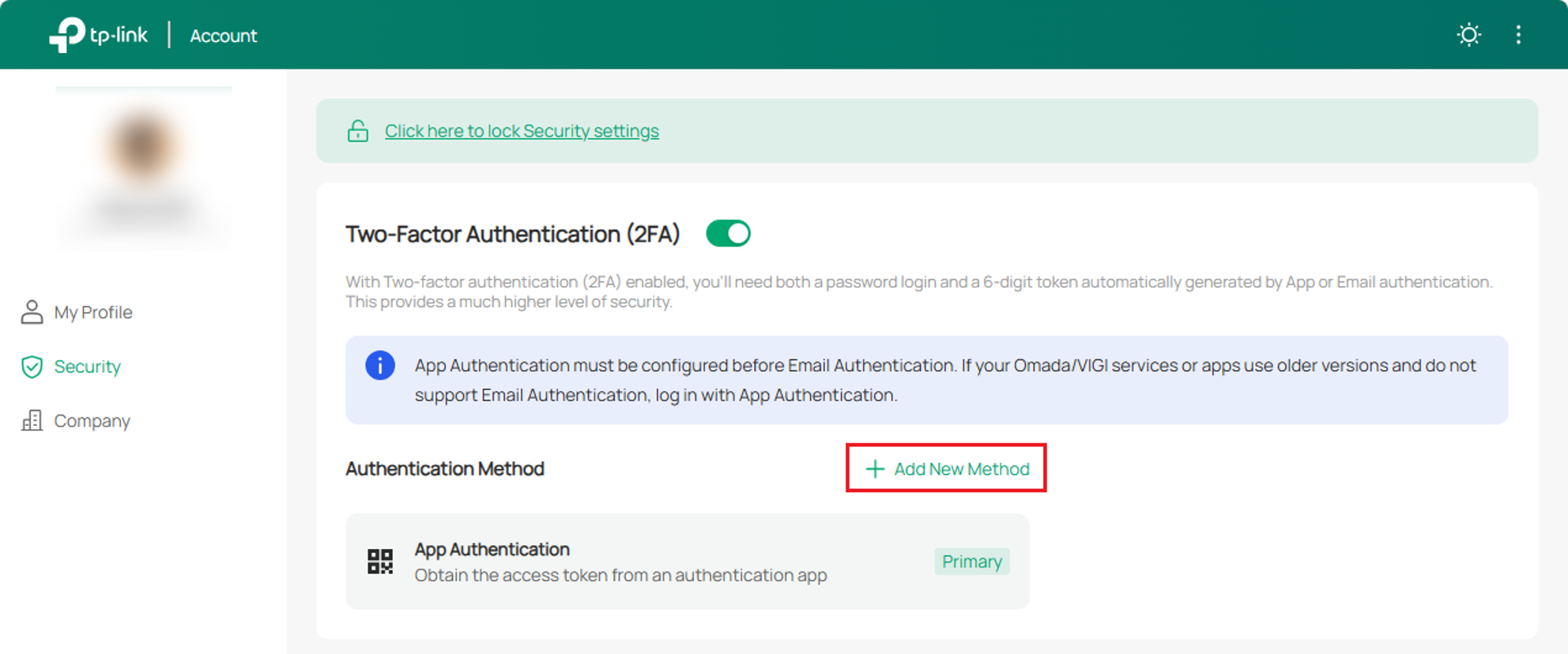 A screenshot showing the button to add new method.