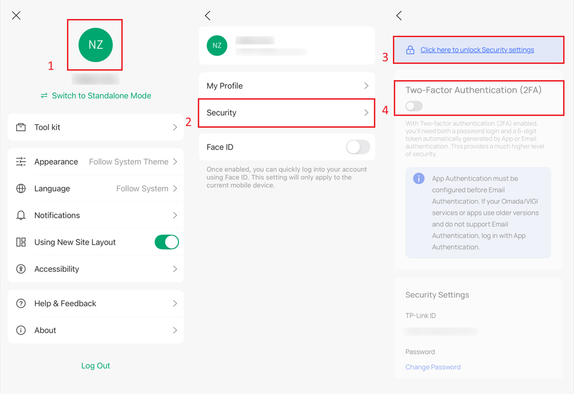 A screenshot showing the step to enable 2FA on Omada app.