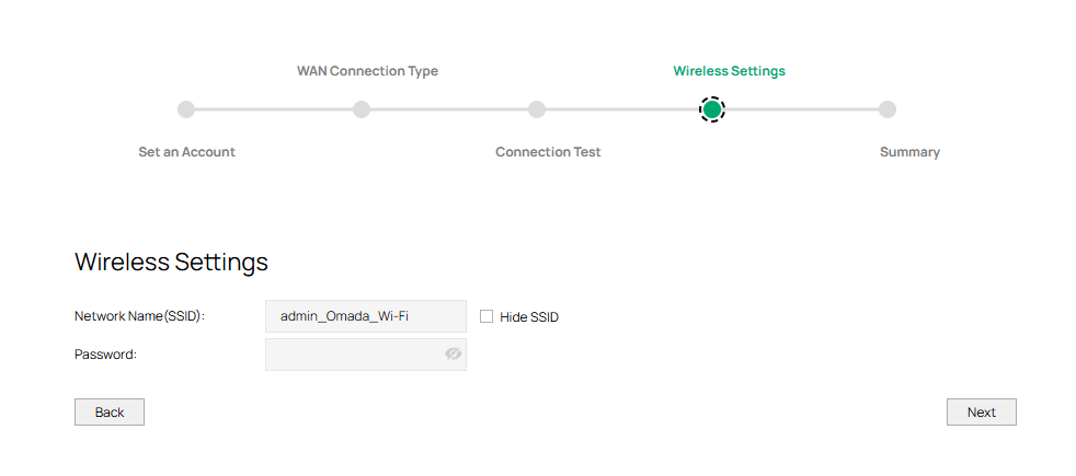 Wireless settings page.