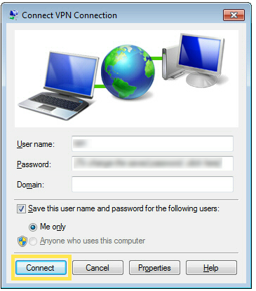 Connect VPN Connection page.