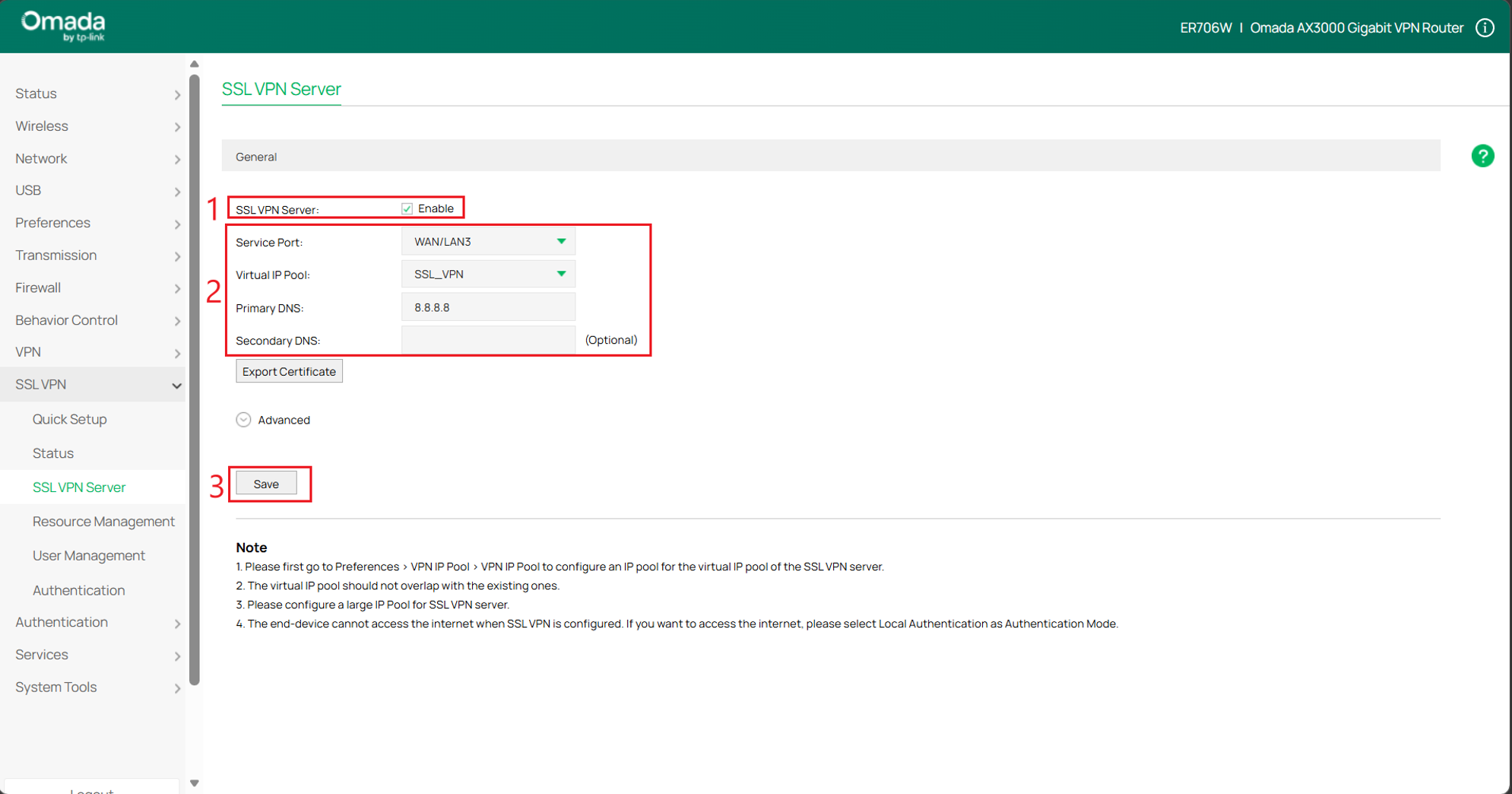 Show the path to the SSL VPN Server.