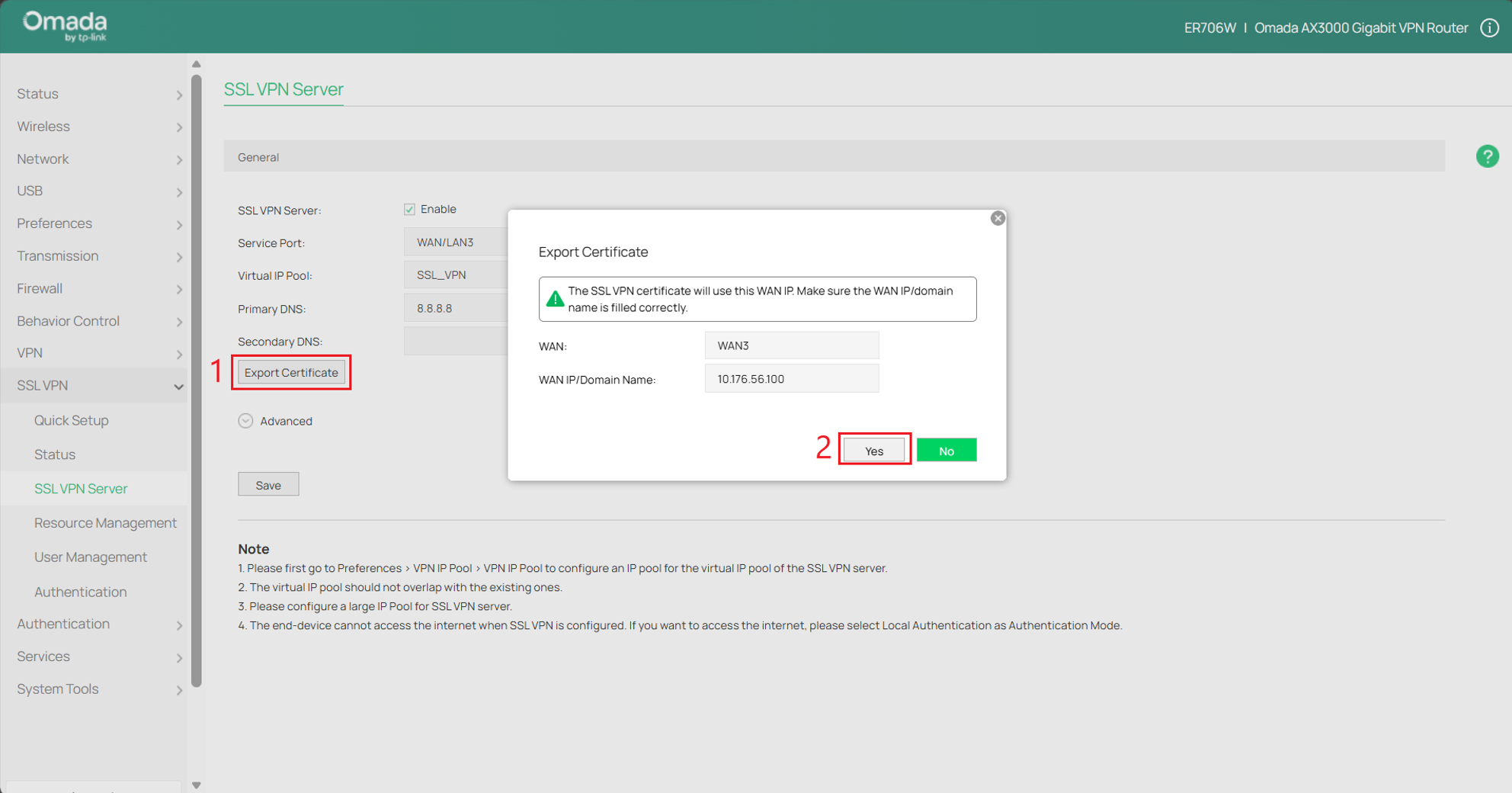 Shows where to export certificate.