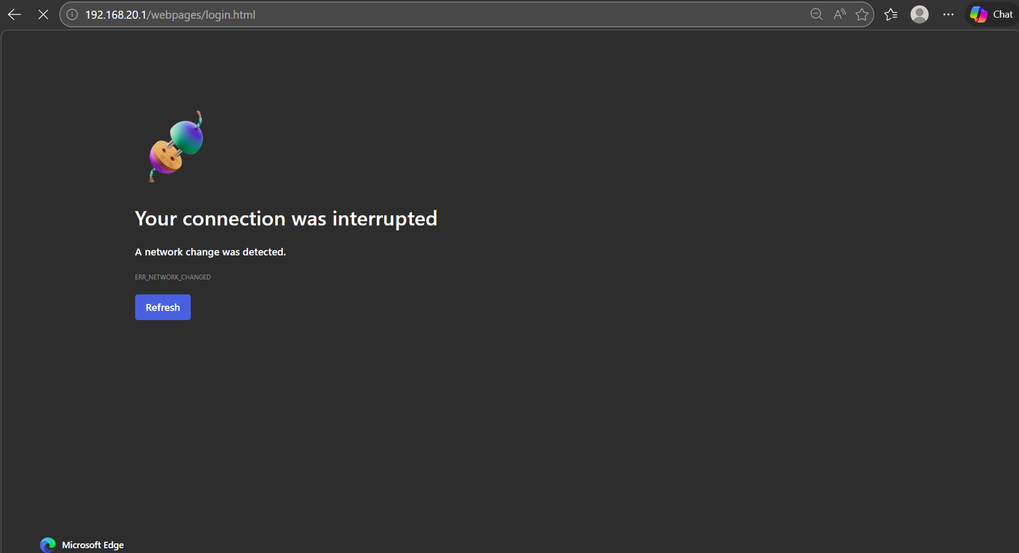 Shows client cannot access the gateway login page.