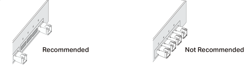 Show the recommended position of plugging copper modules in SX3016F.