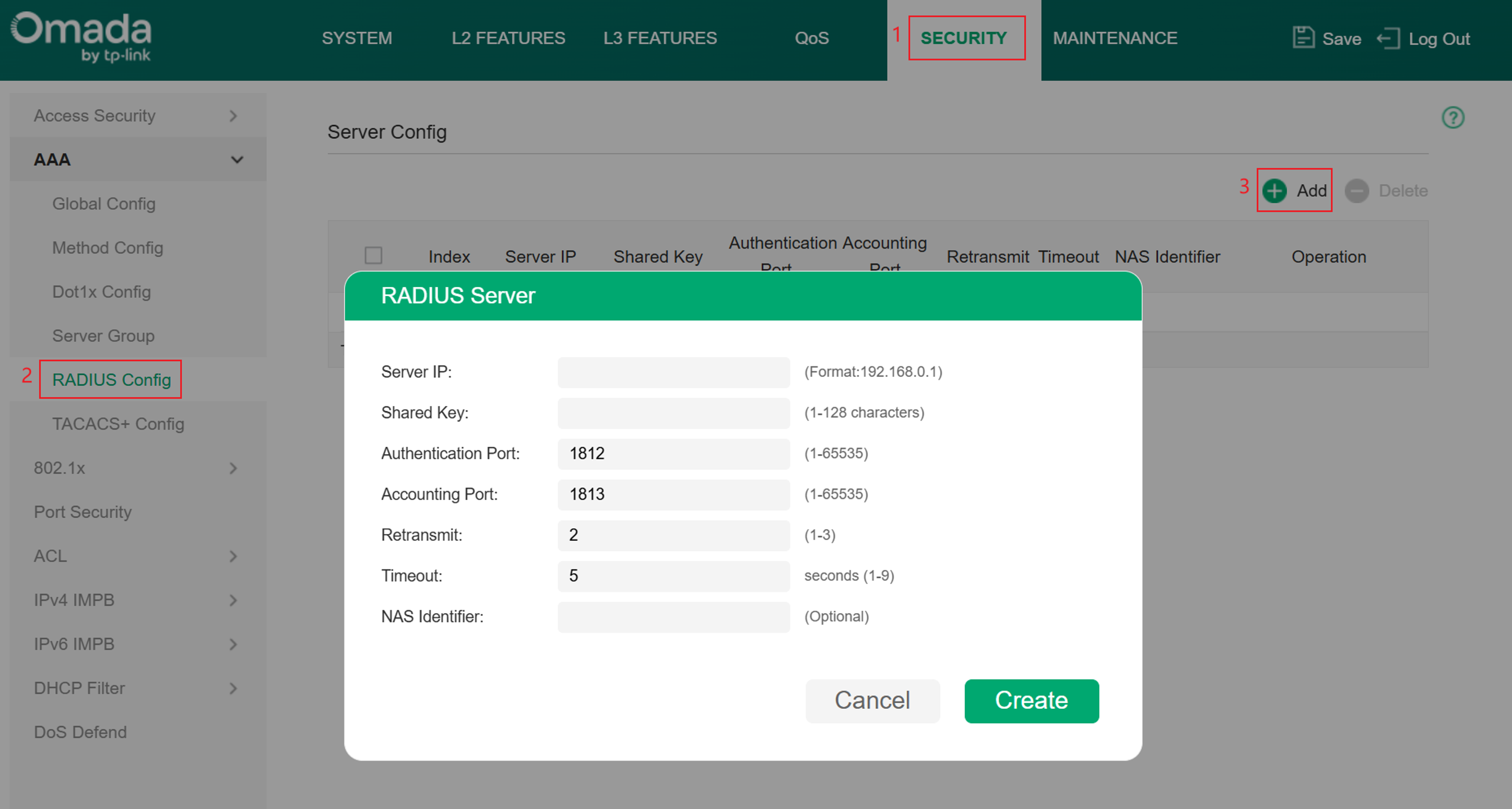 set RADIUS Config in Switch standalone mode.
