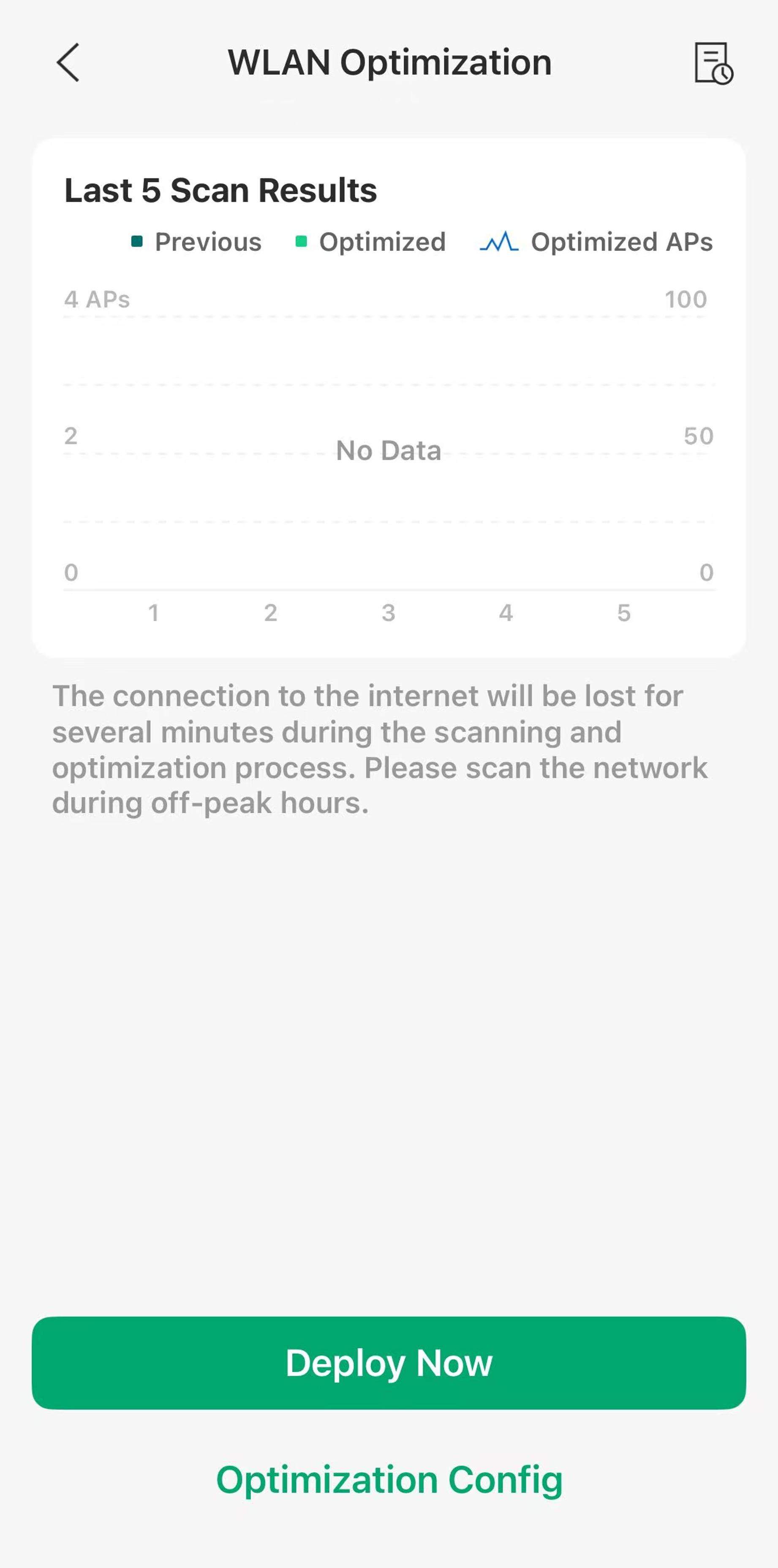 Display WLAN Optimization page in Omada app.