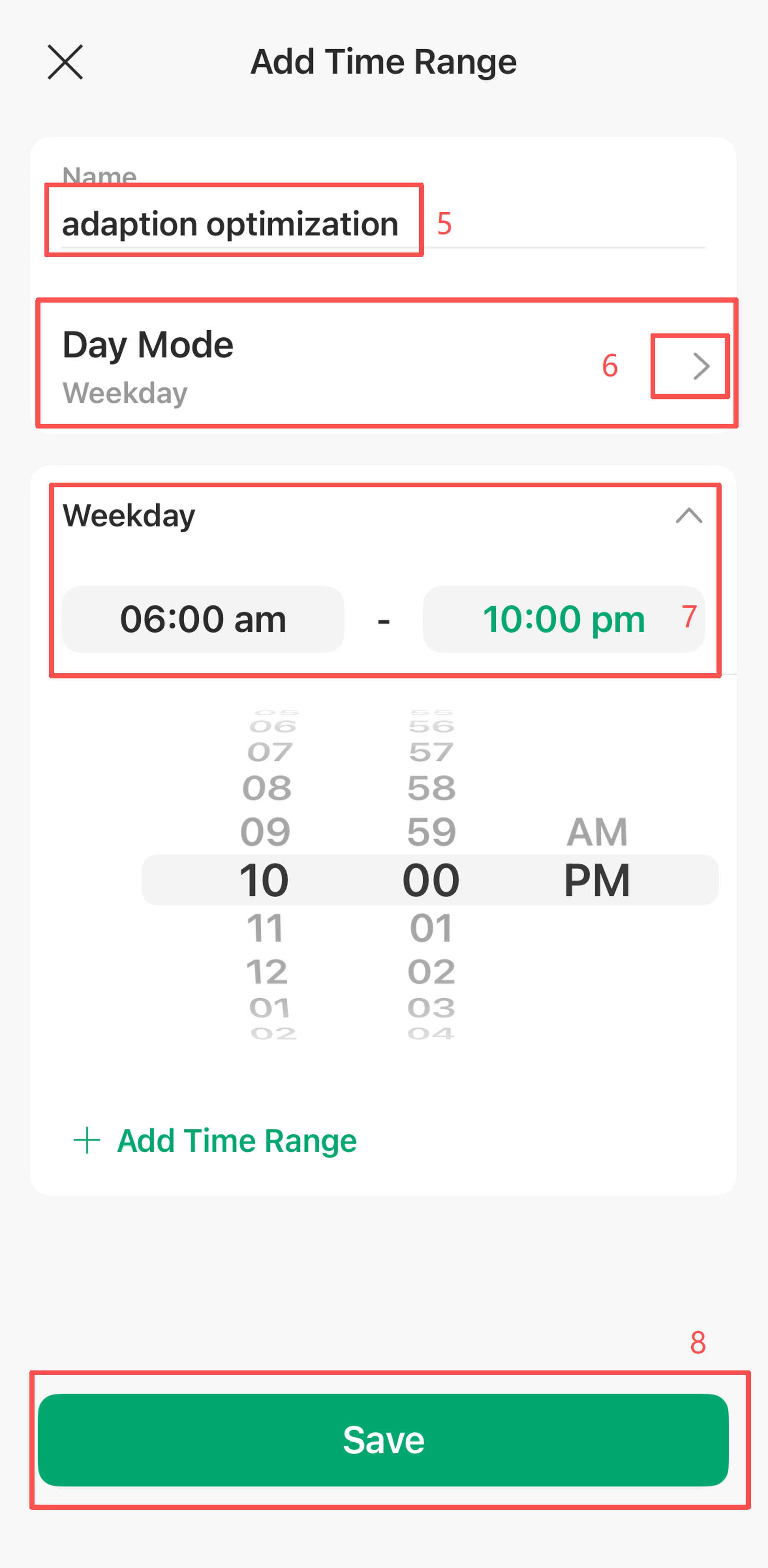 Set detailed settings for your own time range.