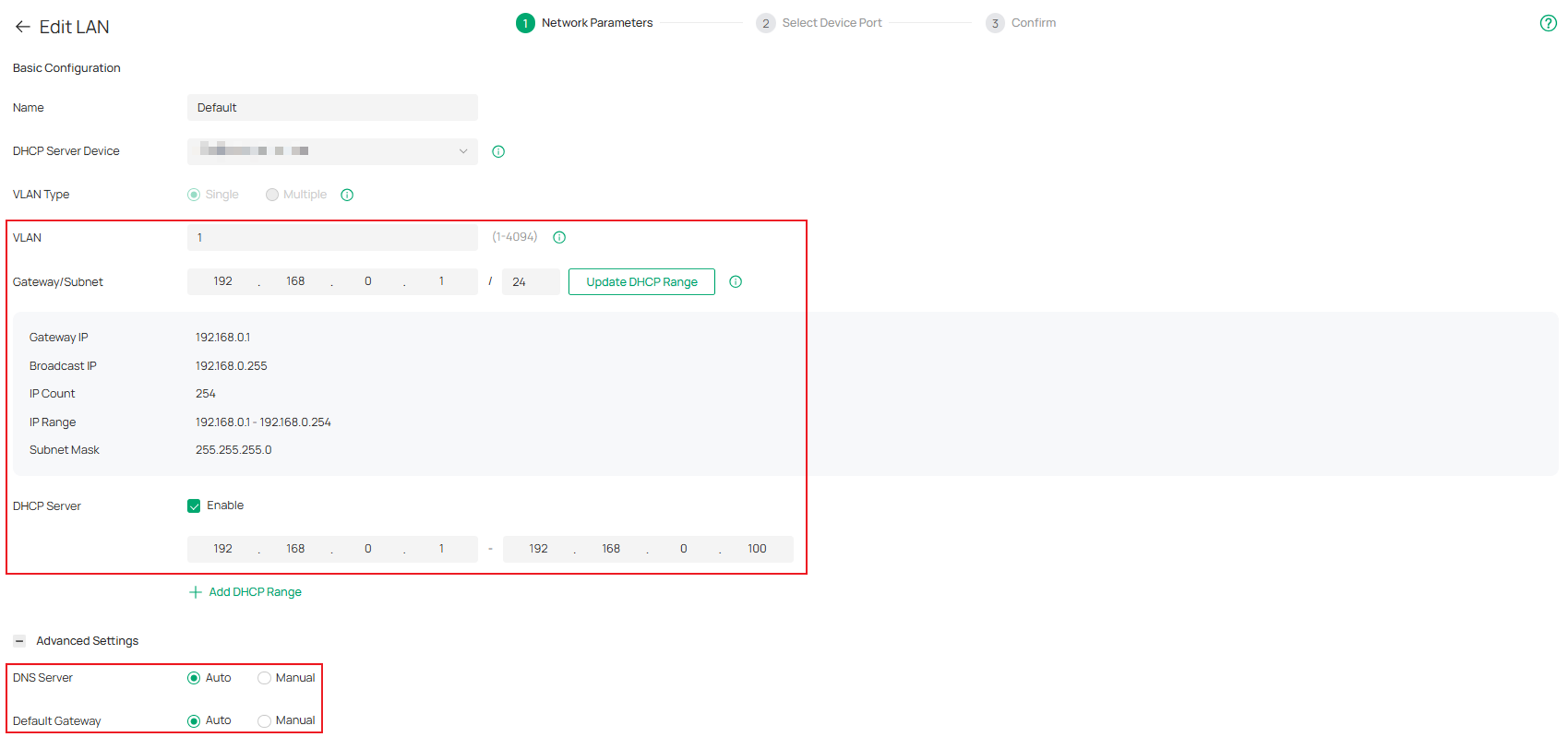 Show an example of checking the VLAN settings on an Omada controller.