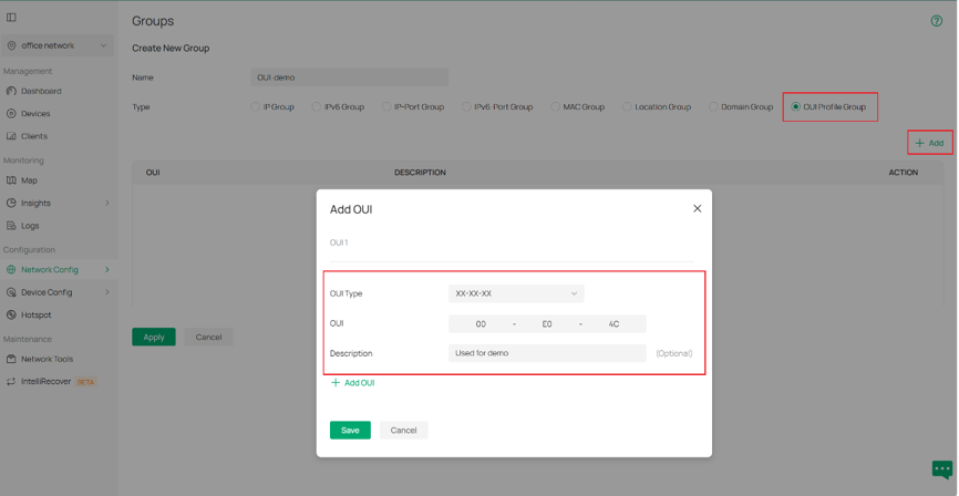 Show the steps to generate new OUI profile on Omada controller.