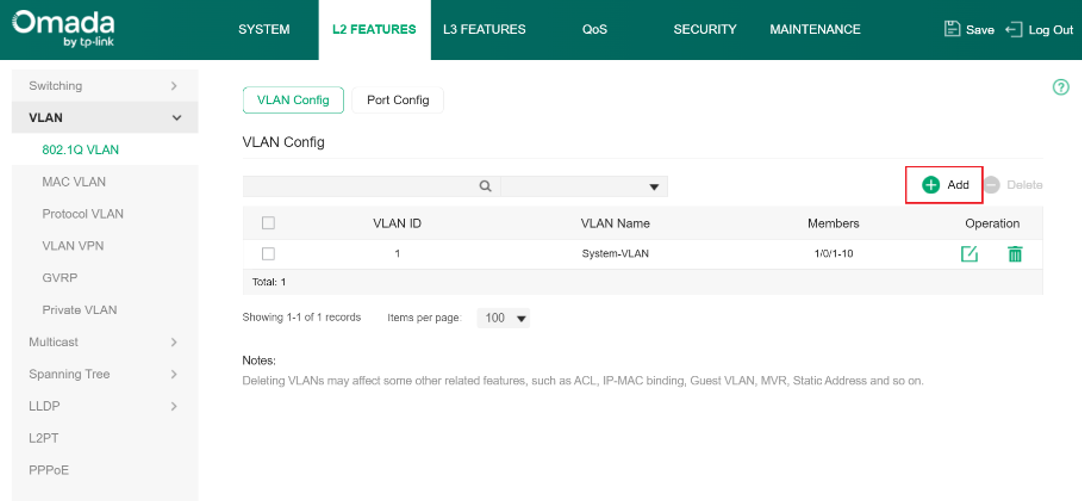 Under L2 FEATURE to add a new VLAN.