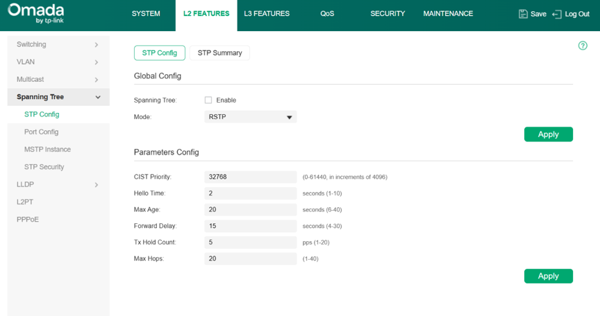 Shows the location of STP configuration in standalone mode.