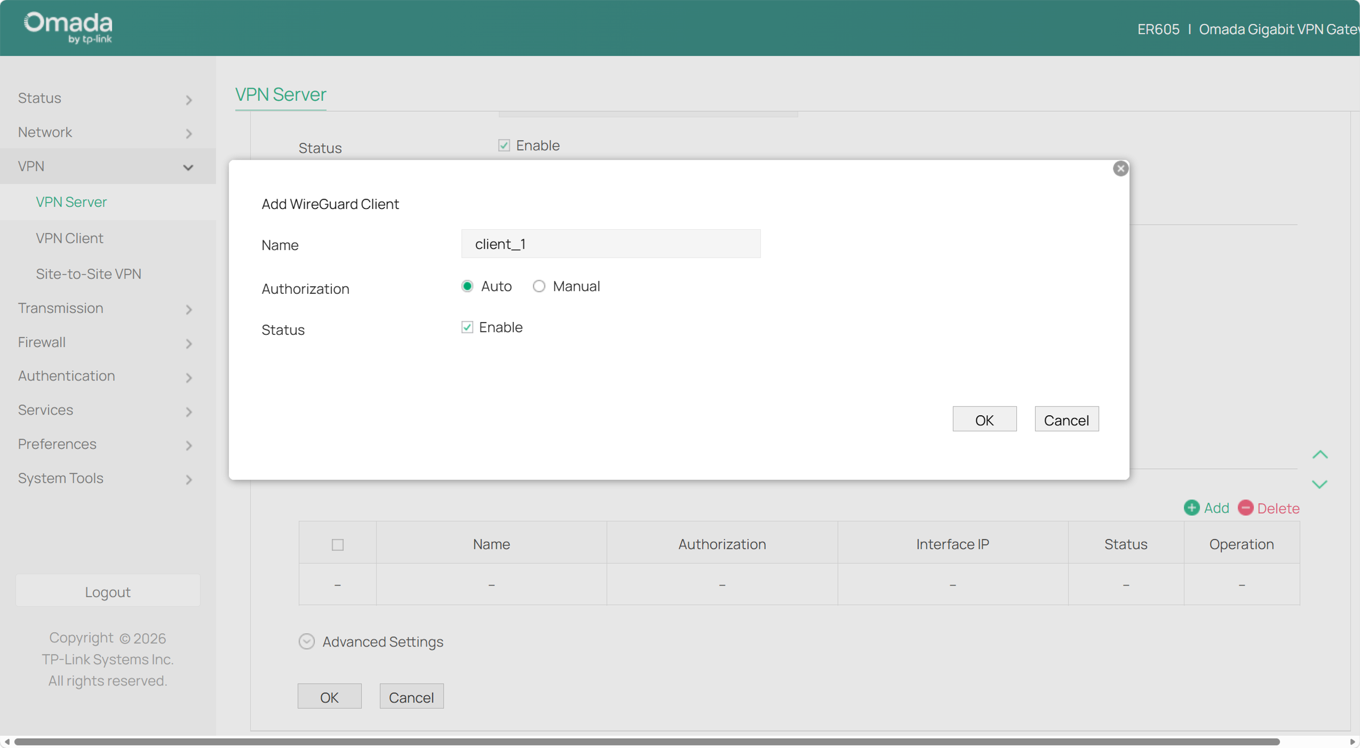 Add a WireGuard client.