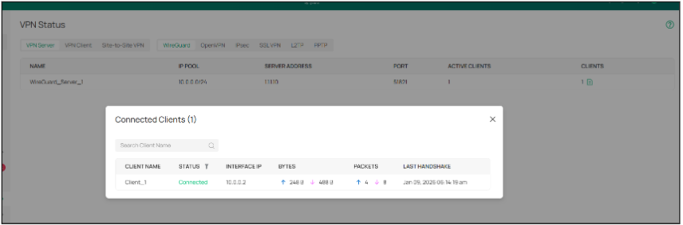 Example of checking the VPN status.