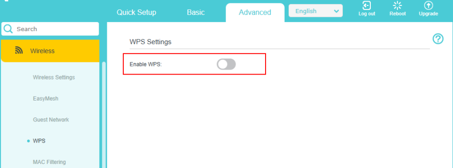 WPS settings page