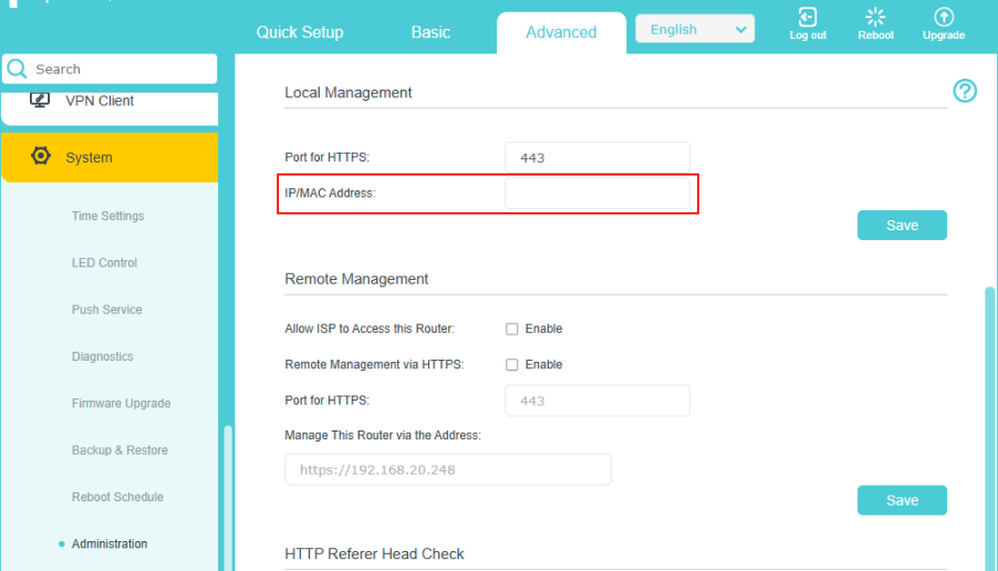 administration page