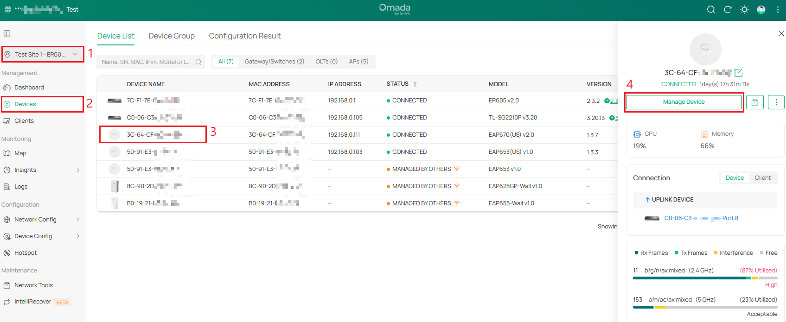 Under site view to find the EAP in Device list.