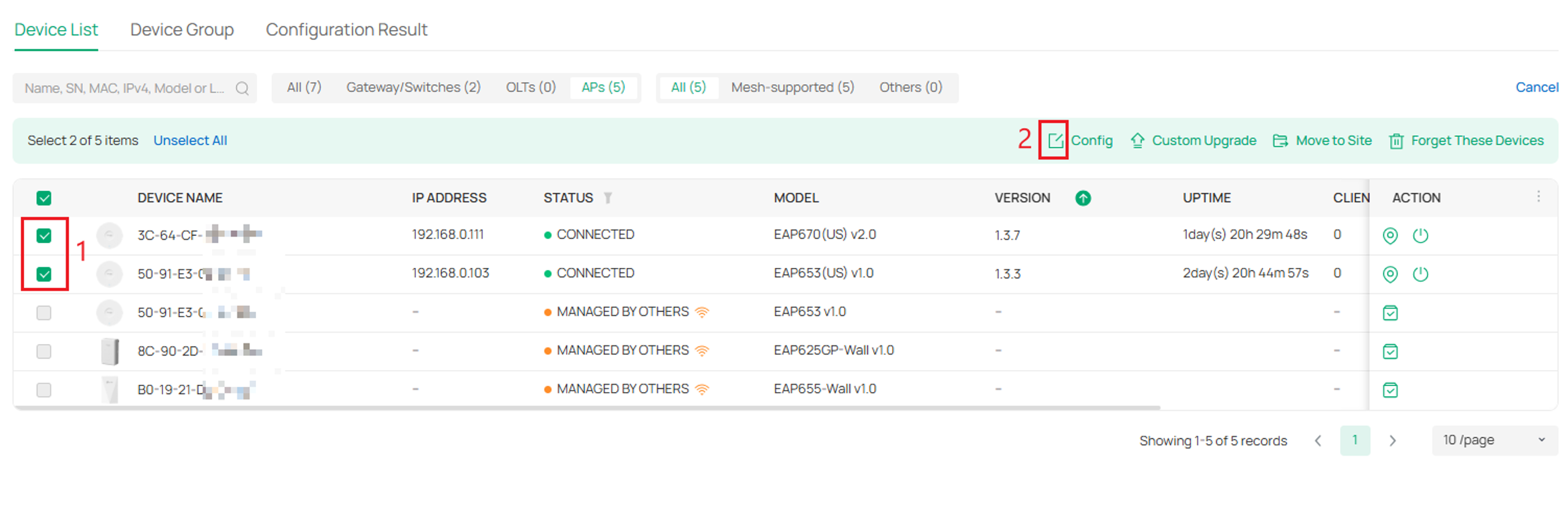 Choose multiple EAP devices and click on config button.