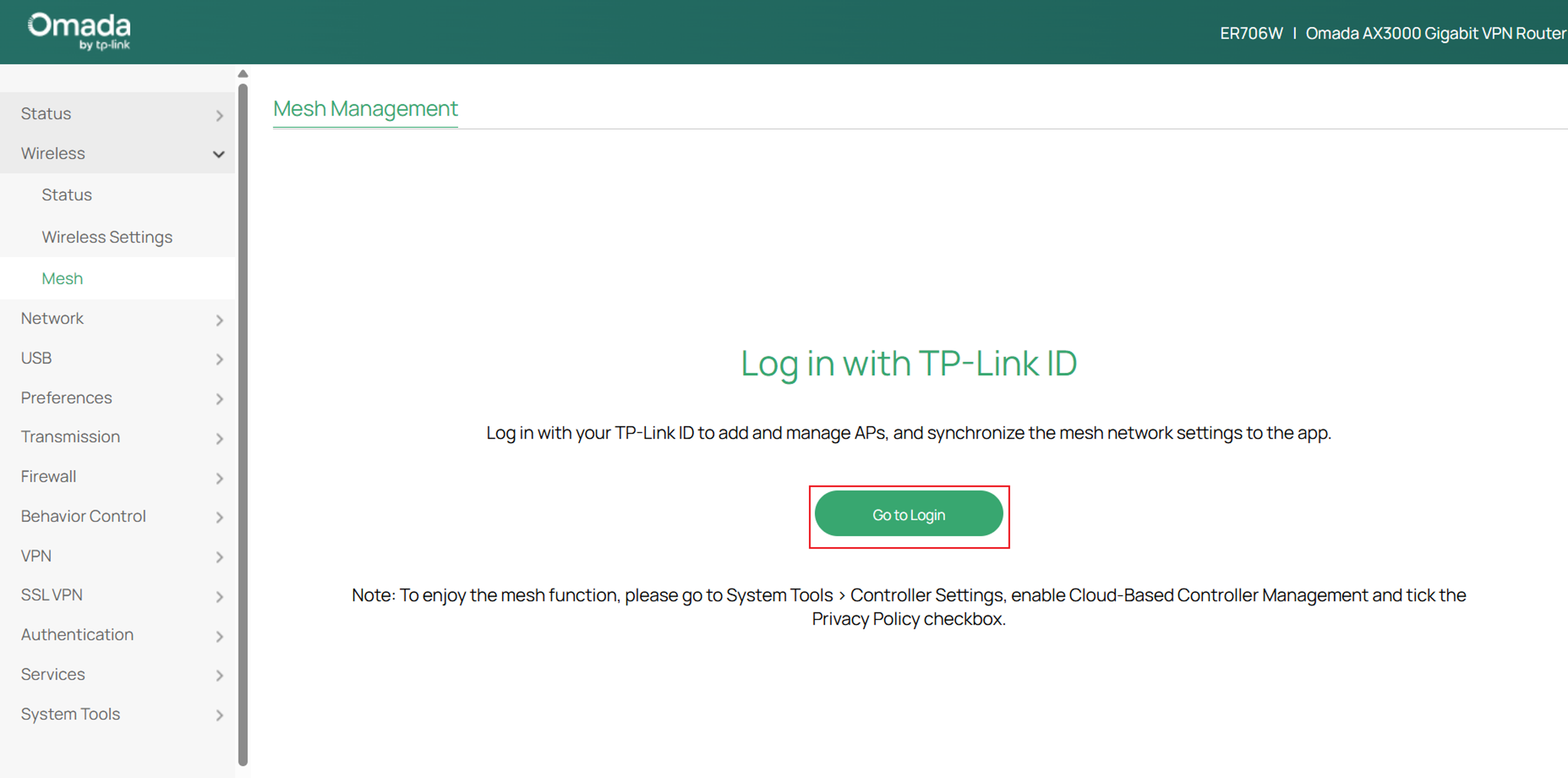 Click Go to Login your TP-Link ID in gateway's standalone web interface.