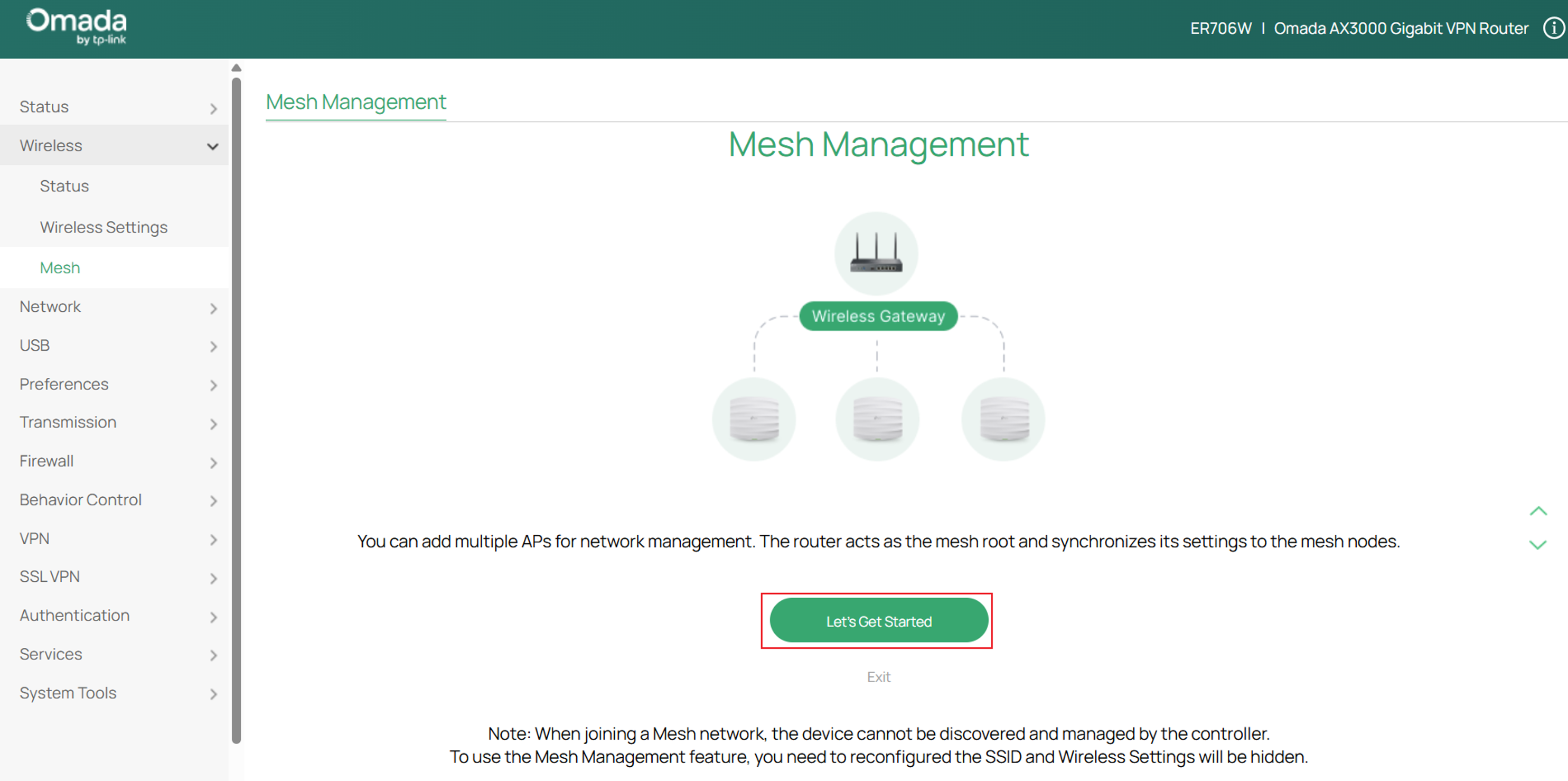 Click Lets Get Started to look for a mesh device.
