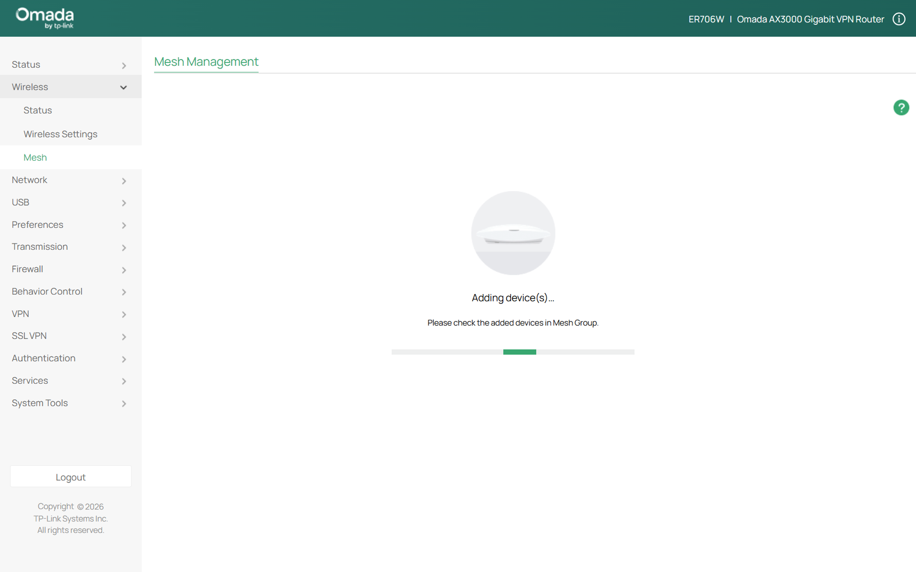 Loading screen for adding the device.