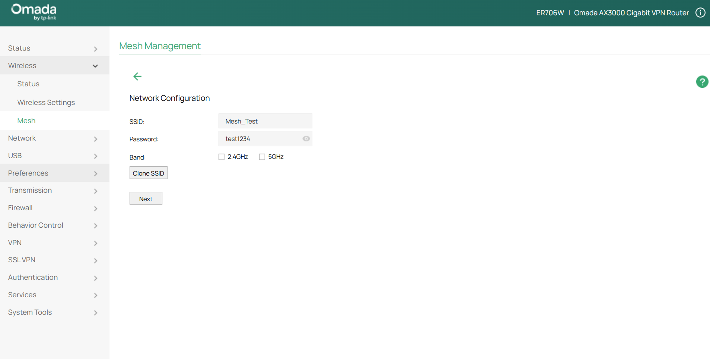Setup the mesh SSID.