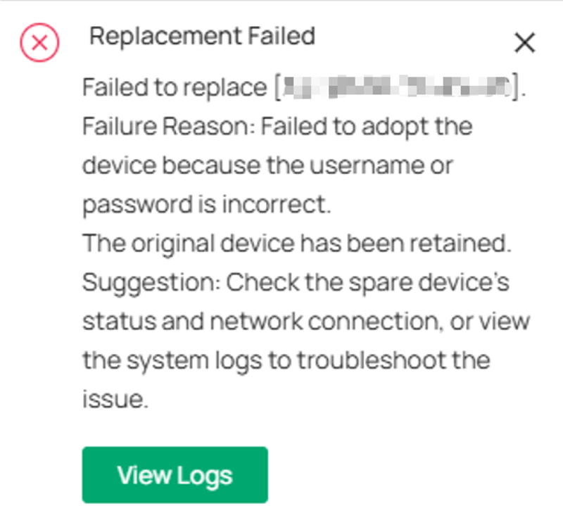 Show the page of replacement failed.
