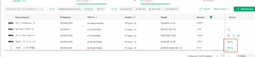 Retry button is under action column.