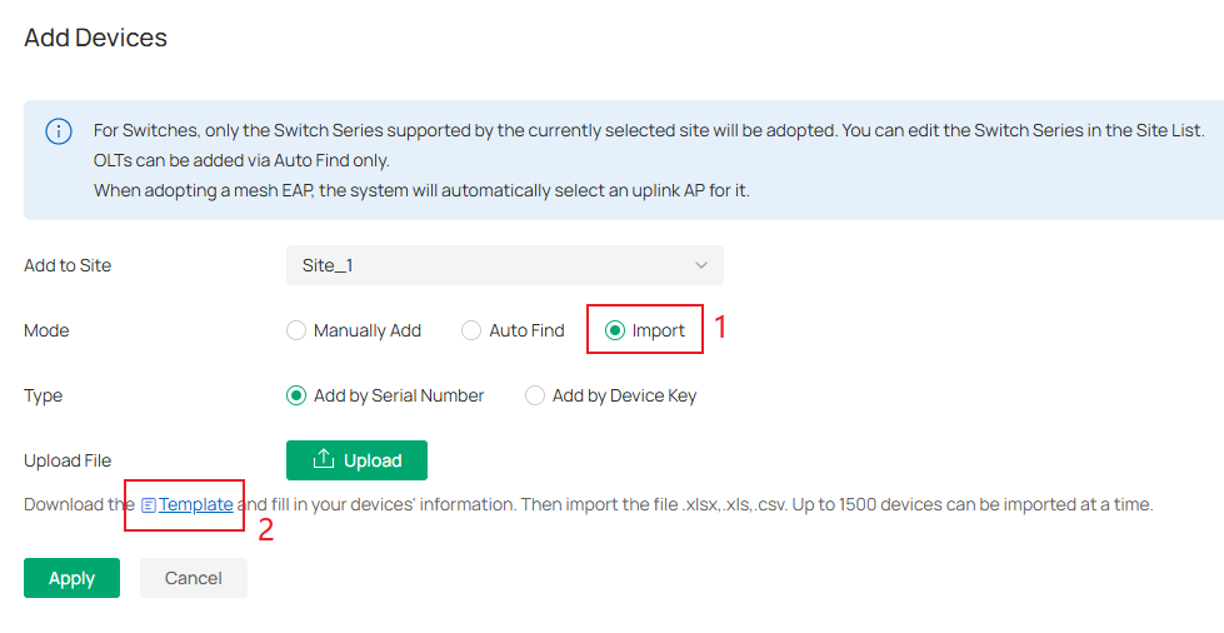 Link where you can download the import template.