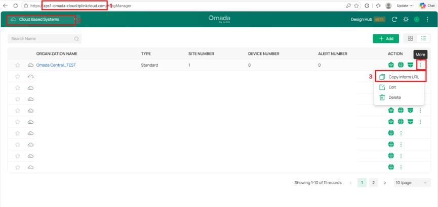 Link where you can copy you Omada Central’s URL.