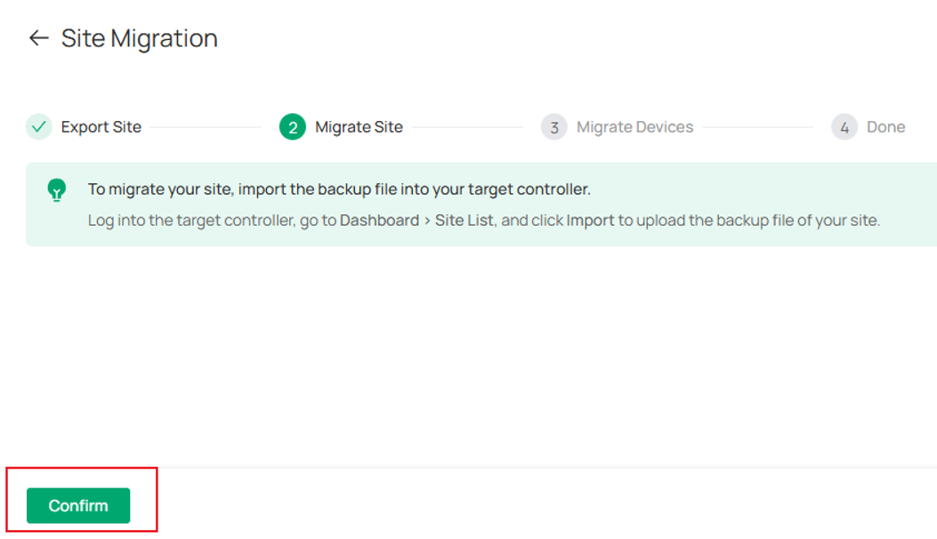 Migrate Site page in the site migration process.