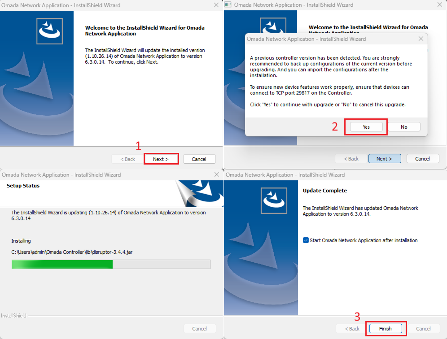 a screenshot showing the steps to install omada controller v6.3.