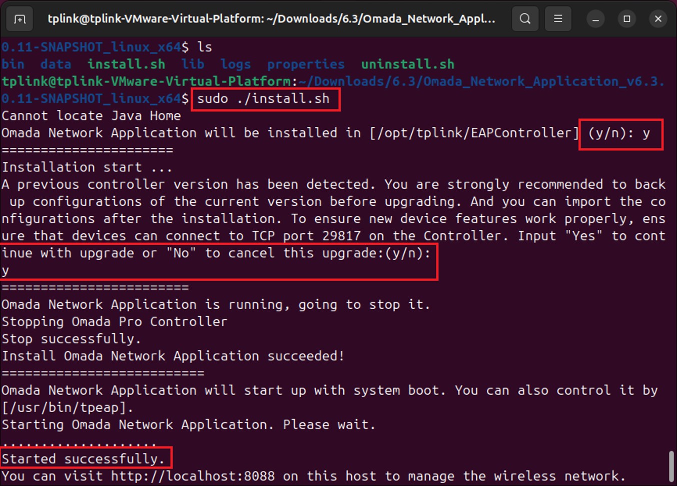 a screenshot showing the command-line output after successful upgrade.