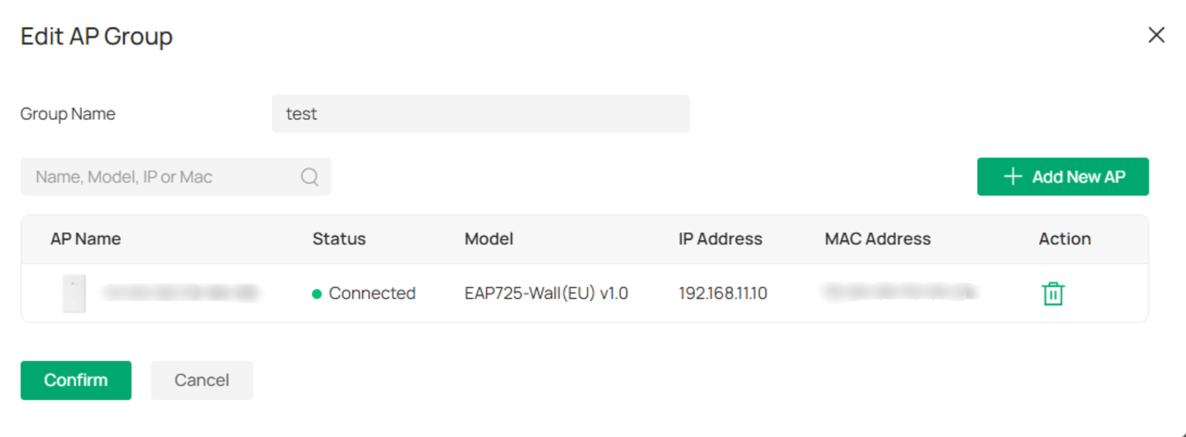 Edit AP Group page in Omada Controller v6.3 showing options to add or remove APs.