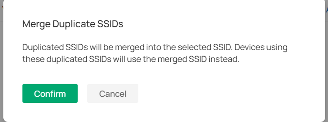 Merge Duplicate SSIDs confirmation dialog in Omada Controller v6.3.