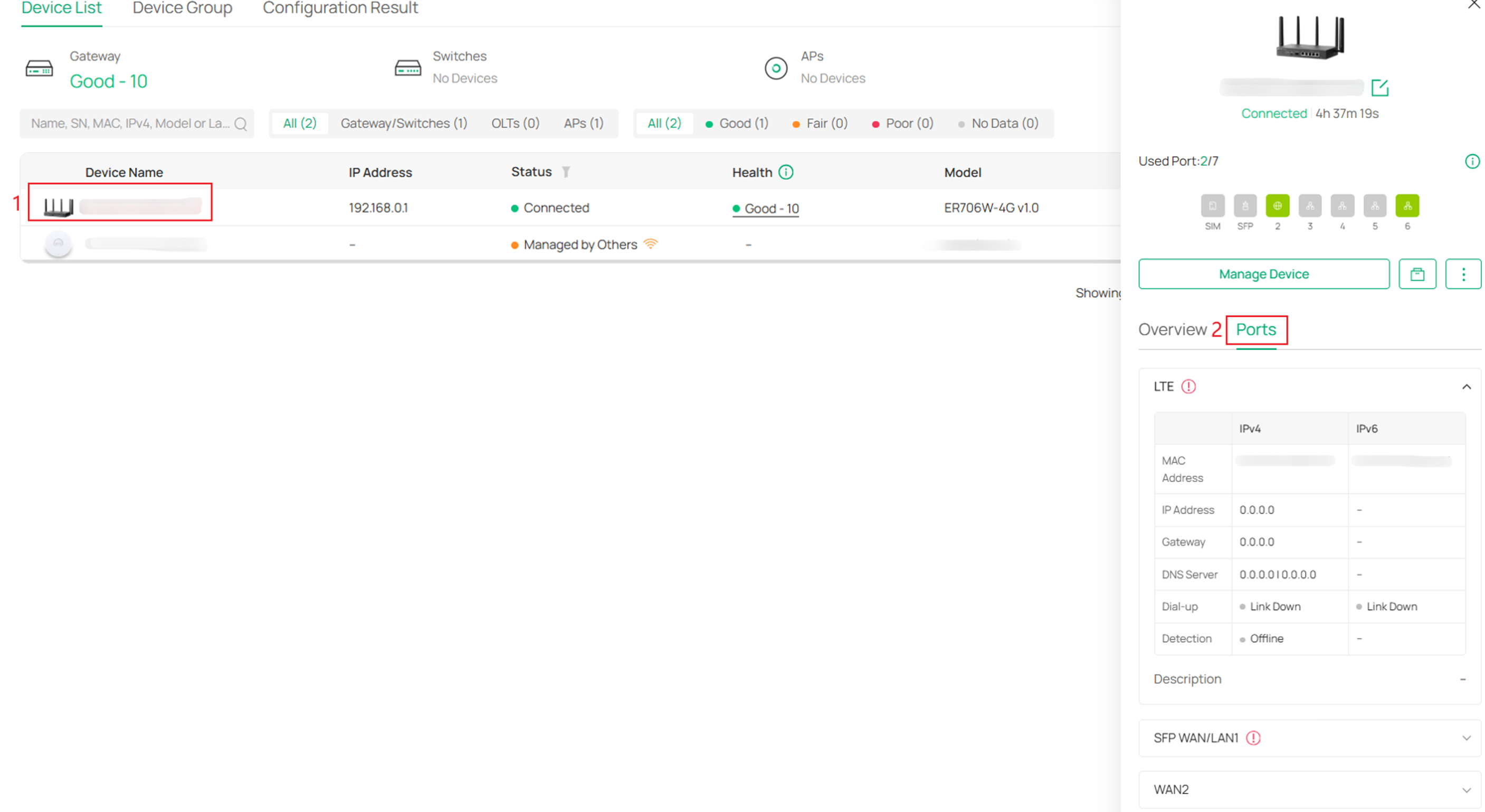 check the status of LTE WAN port on the side page.