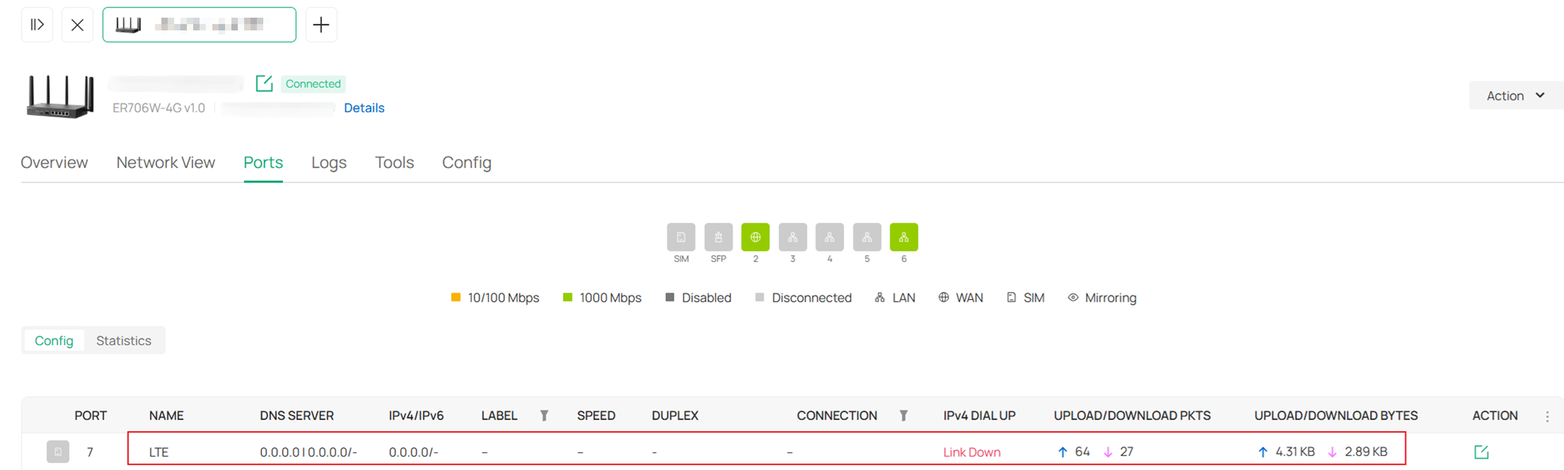 check the status of LTE WAN port on device private management page.