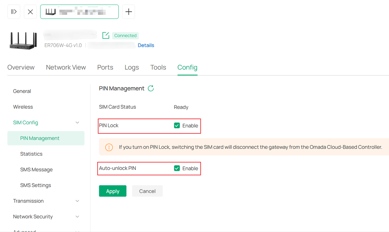 the PIN Management page displaying the PIN Lock and Auto-unlock PIN features.