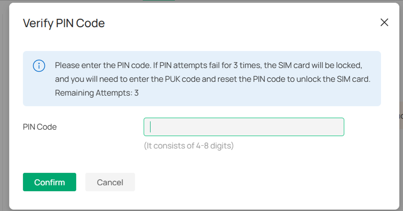 the Verify PIN Code page prompting for a PIN code.