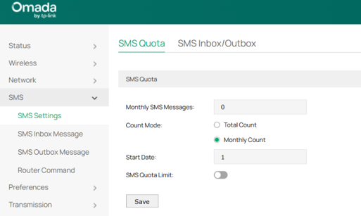 the details of SMS Quota configuration.