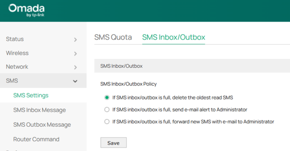 the details of SMS Inbox/Outbox configuration.