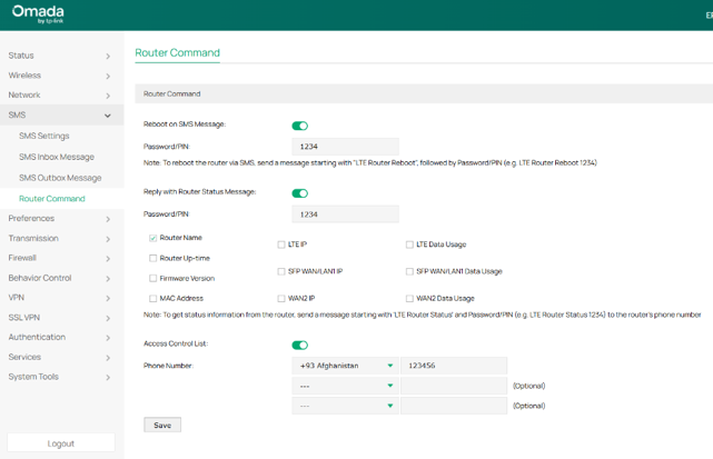 The details of Router Command configuration.