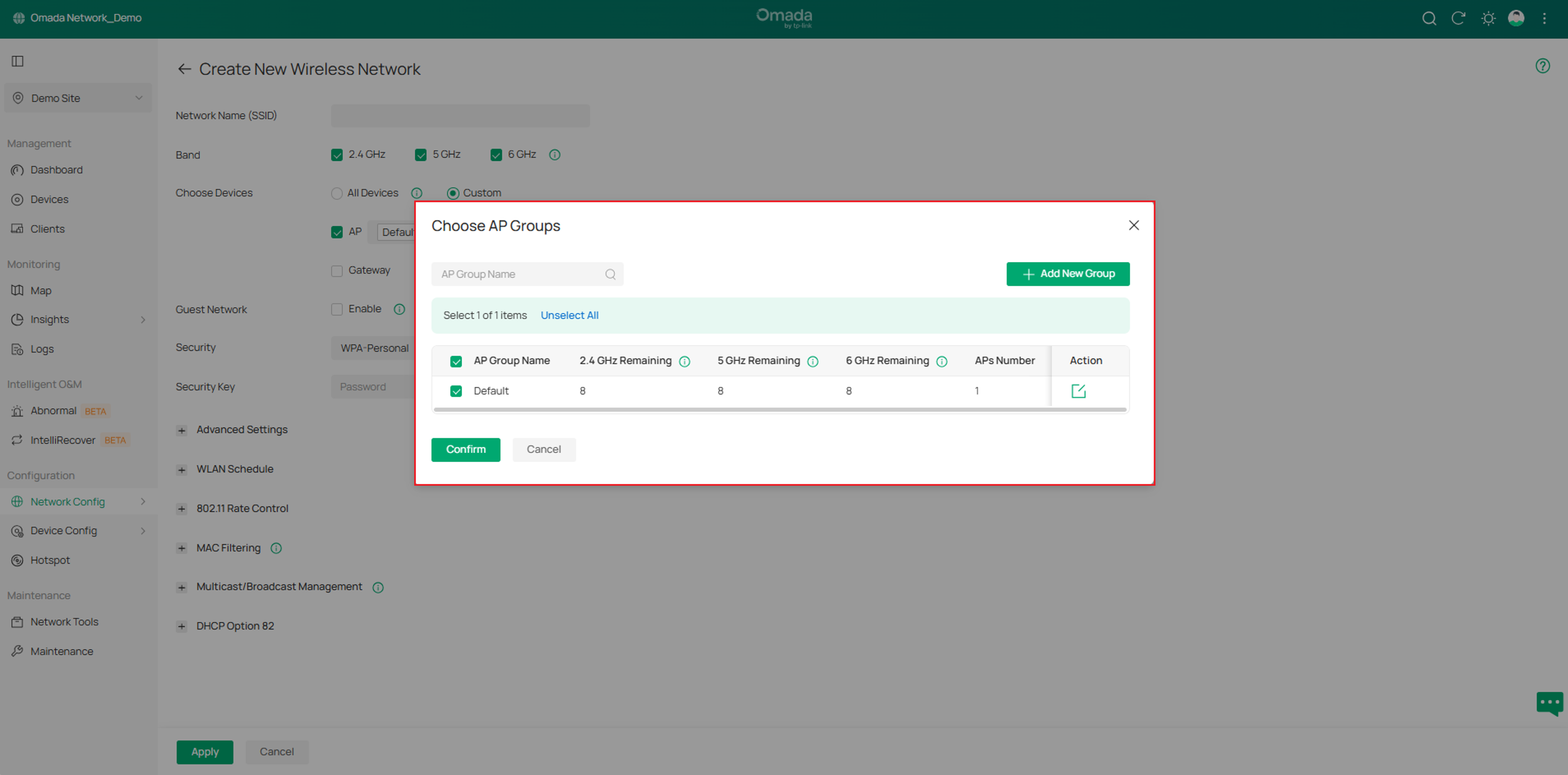 show the interface to check and configure AP Groups for the Controller in Site View.