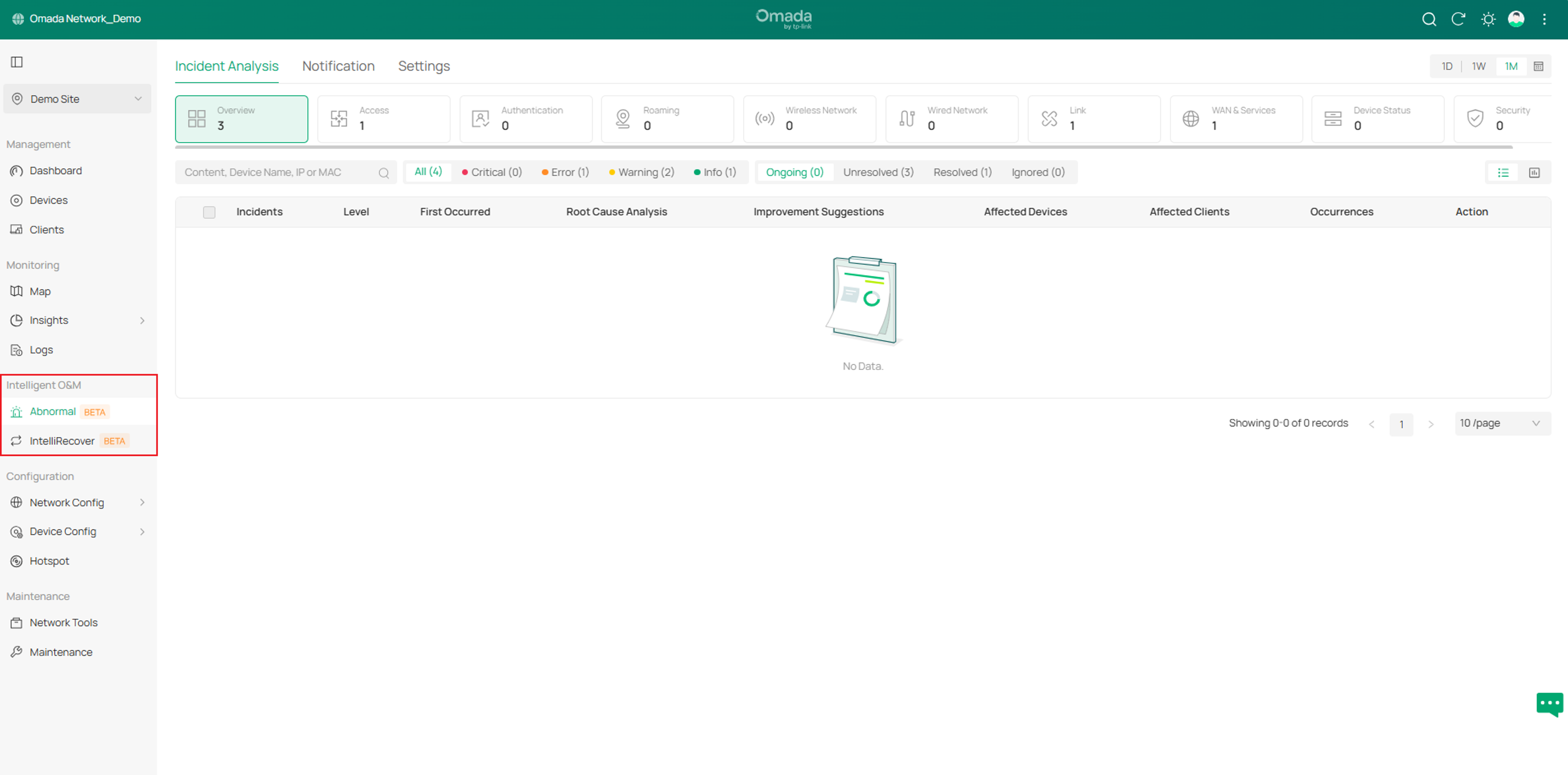 show the interface to check and configure Intelligent O&M for the Controller in Site View.