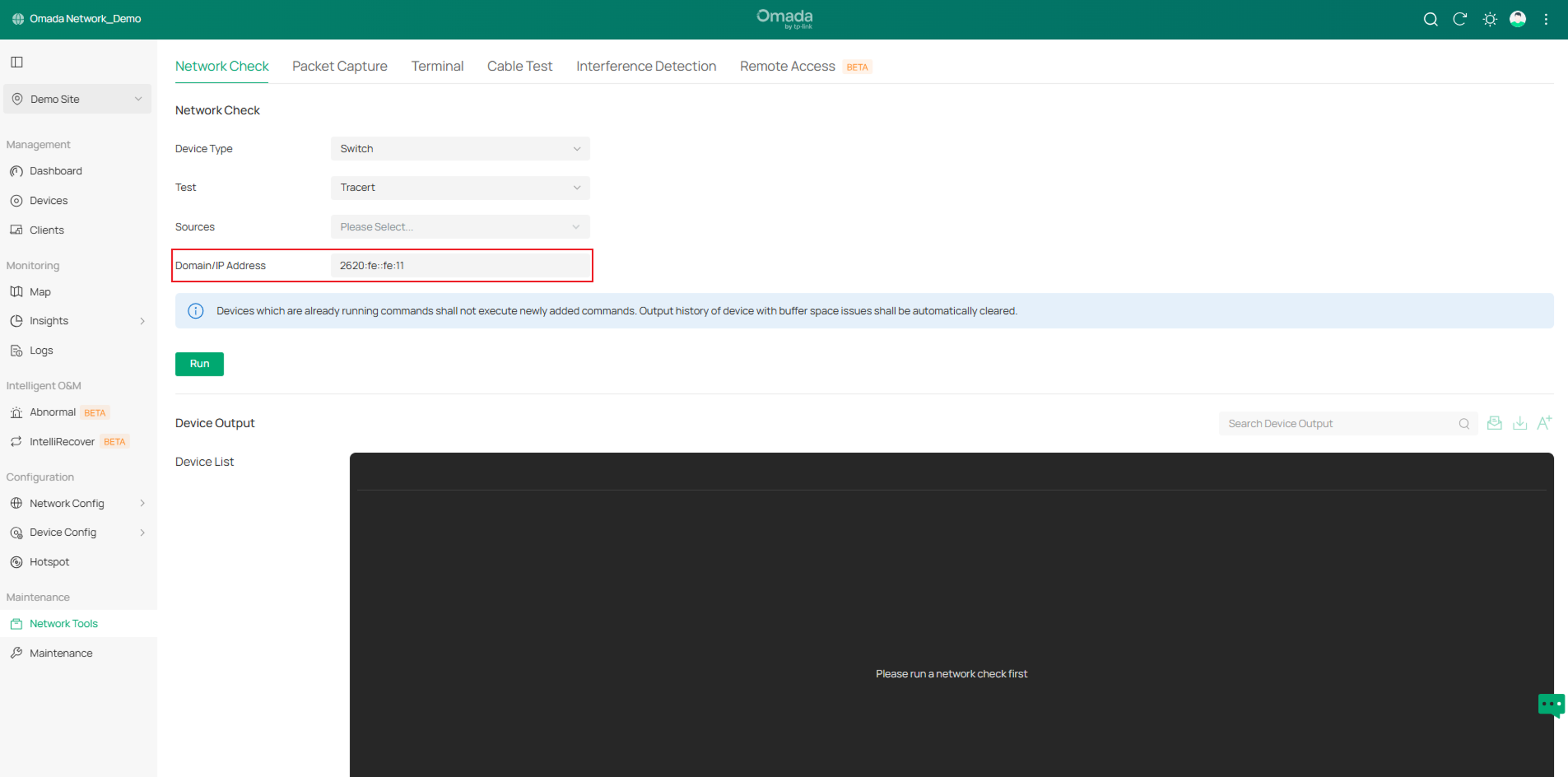 show an example of the Network Check interface.