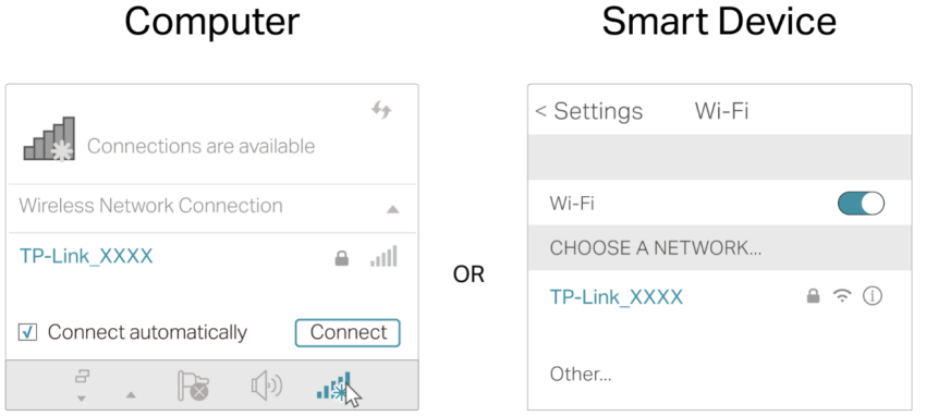 Die Seiten für die WLAN-Verbindung eines Computers und eines Smartphones.
