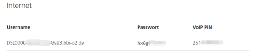 Die Details zur Einrichtung des O2-Internetzugangs.