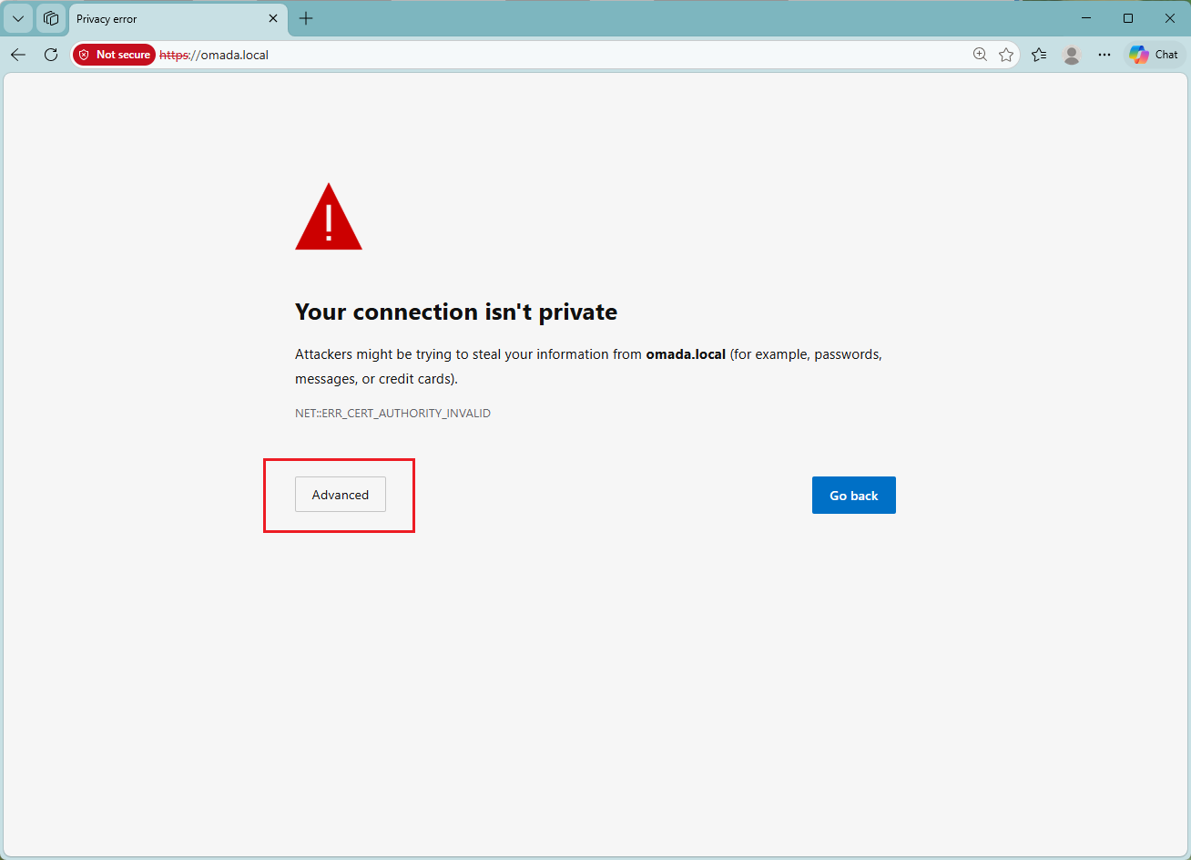 A browser privacy error shows Your connection isn't private.
