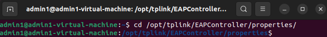 Screenshot showing the omada.properties file located in /opt/tplink/ EAPController/properties directory on a Linux system.