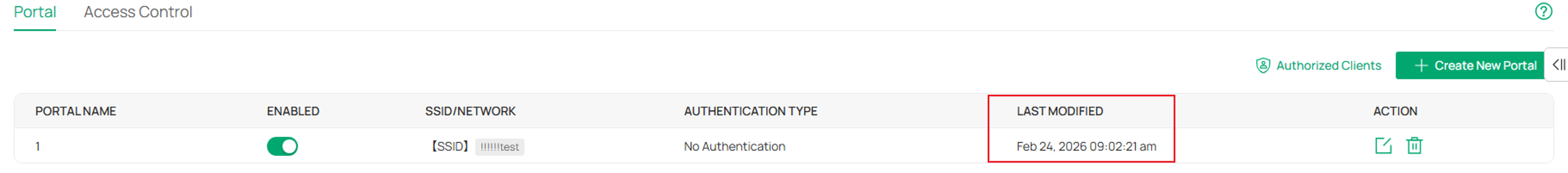 The position of last modified time on Portal page.
